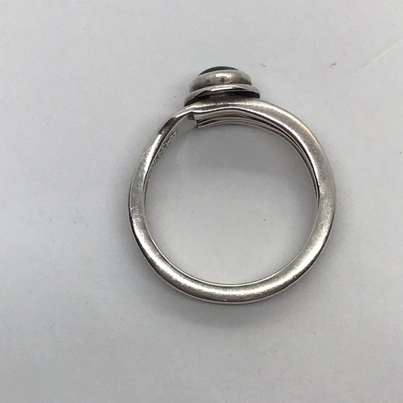 Upcycled Sterling Silver Ring with Blue Green Tourmaline, Size 7 - Picture 10 of 11